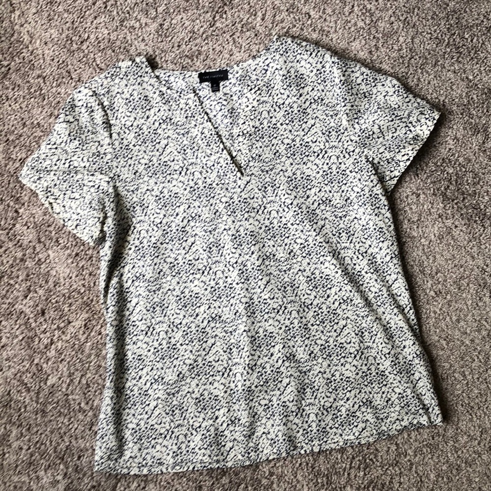 The Limited, navy & cream snakeskin blouse, M